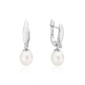 Cercei argint cu perle naturale albe si cristale cu tortita DiAmanti SK23260EL_W-G